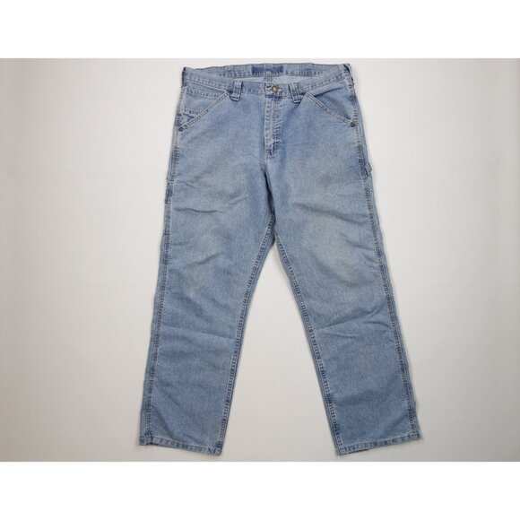 Vintage Lee Mens 36x30 Distressed Relaxed Wide Leg Dungaree Denim Jeans Blue - Picture 1 of 15